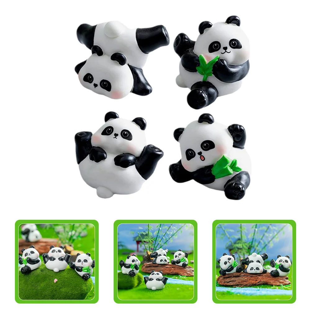 4pcs Miniature Resin Panda Figurines Small Animal Ornaments For Home Office Desk Decor Bonsai Garden Decoration Interior