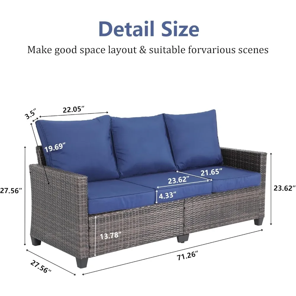 أريكة خارجية مكونة من 3 مقاعد في جميع الأحوال الجوية مع ظهر مرتفع ووسائد سميكة وأثاث أريكة خارجي فاخر من الخيزران