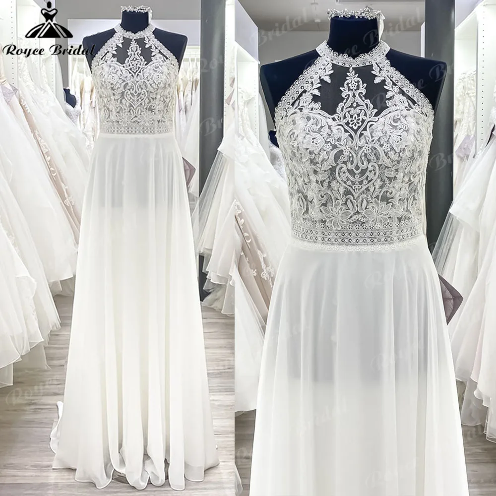 Vestido de Noiva Off Shoulder Lace Bodice Boho A Line Wedding Dress for Women 2023 Chiffon Floor-Length Bridal Gown Roycebridal