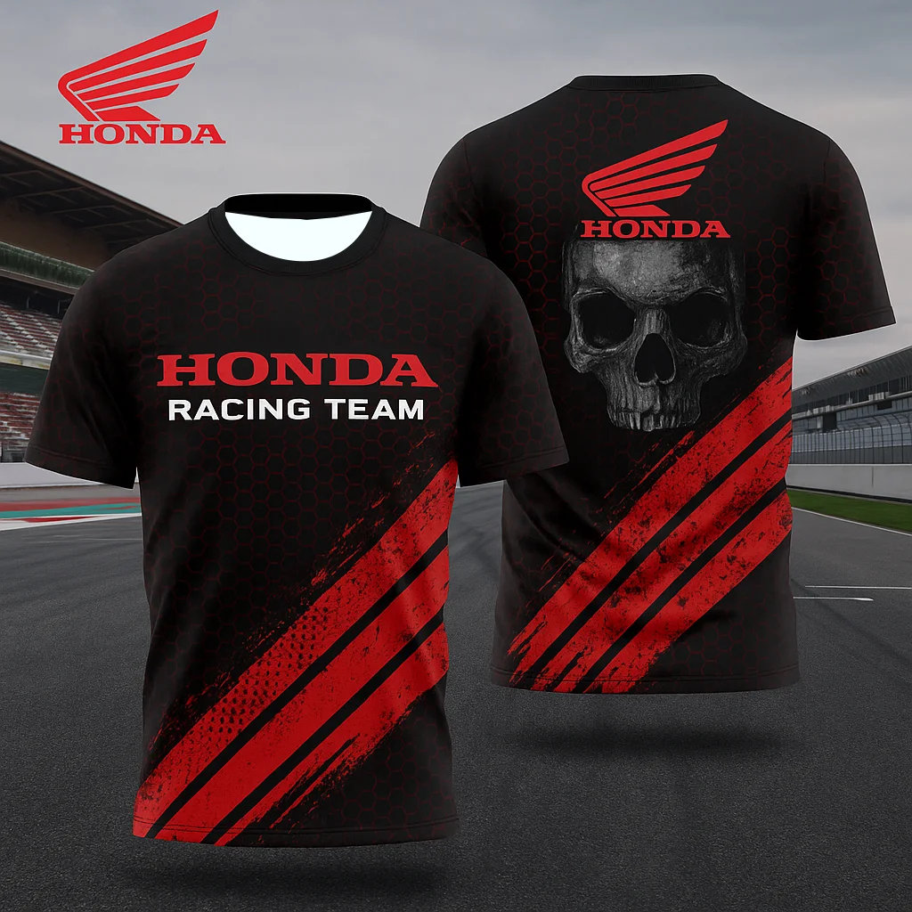

Summer New Honda Motorcycle Racing Cycling Team Uniform 3D Skull Print Personalized Breathable Quick Drying Round Neck T-Shirt
