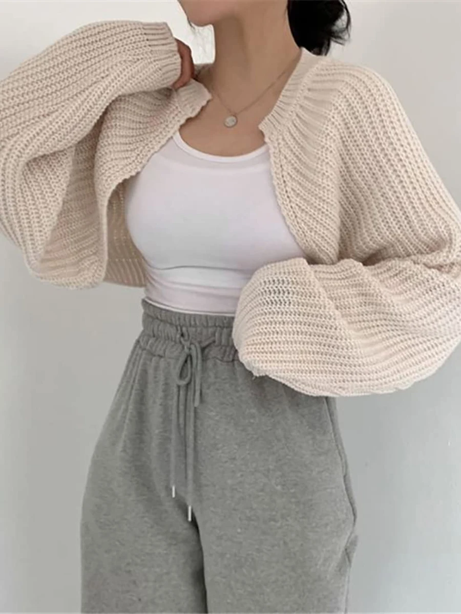 Women Y2k Knit Shrug Cropped Top Long Sleeve Cardigan Vintage Solid Color Cropped Bolero Sweater Crochet Arm Warmer