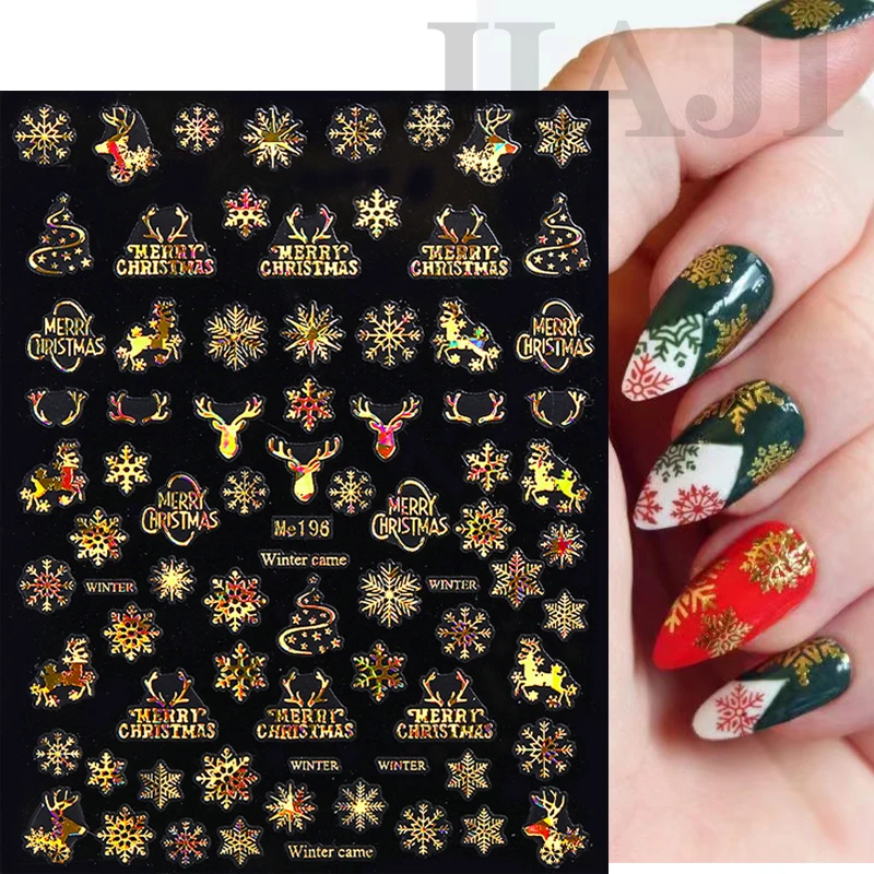 

Gold Silver Snowflake Nail Art Stickers 3D Christmas Designs Adhesive Sliders for Nails Decals Manicure Decorations Nail Wraps