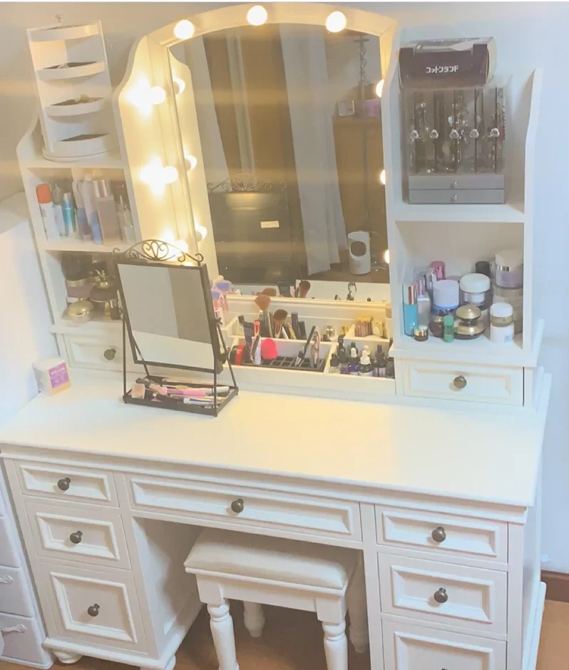 Hidden Wooden Makeup Vanity Desk Huge Storage Mirror Europa Makeup Vanity Desk White Vintage Kaptafel Master Bedroom Furniture