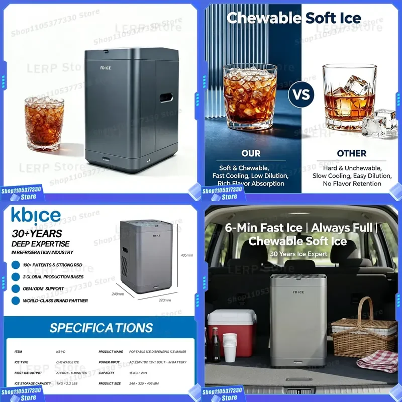 Factory Price Cordless Nugget Ice Maker Machine with Rechargeable Battery Portable Pebble Ice Maker for Outdoor Camping