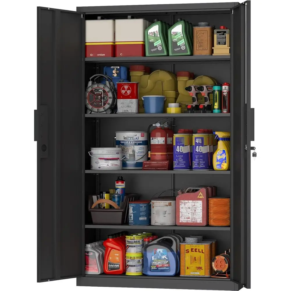 

Metal Garage Storage Cabi, 72" H Locking Garage Cabiwith 2 Doand 4 Shelves, Utility Cabinet or Oice, Garage, Home, Gym, School,