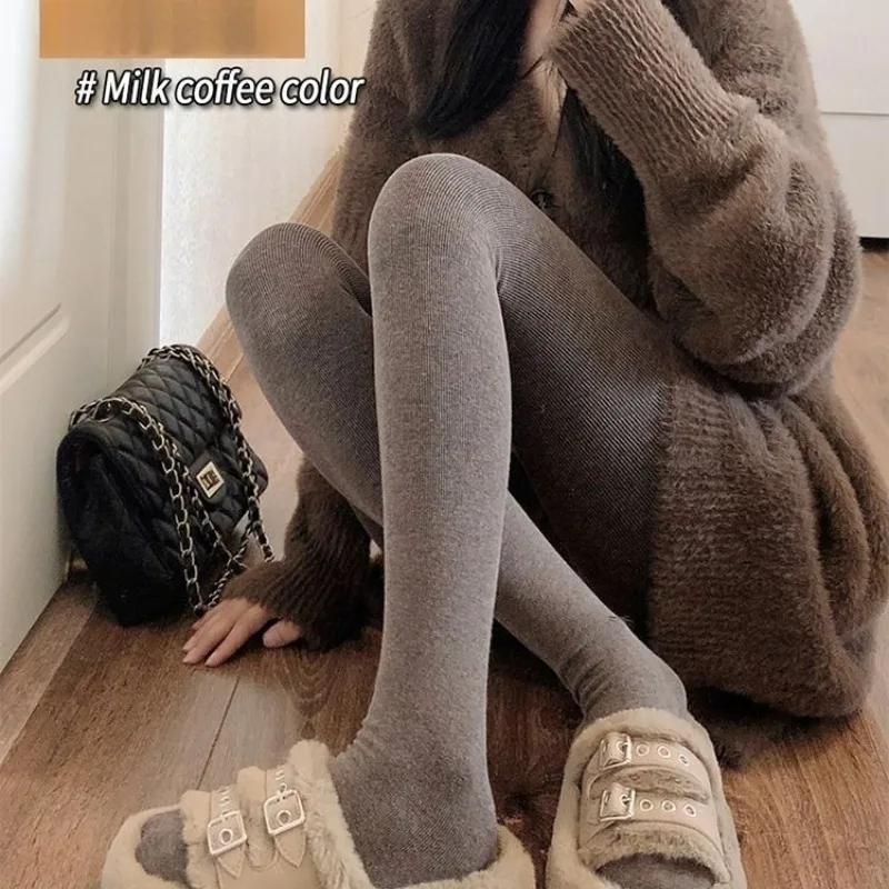 Women Pure Color Tights Fall and Winter Velvet Thickened Milk Coffee Pantyhose Warm and Thin Gray Stepping Socks Brown Leggings