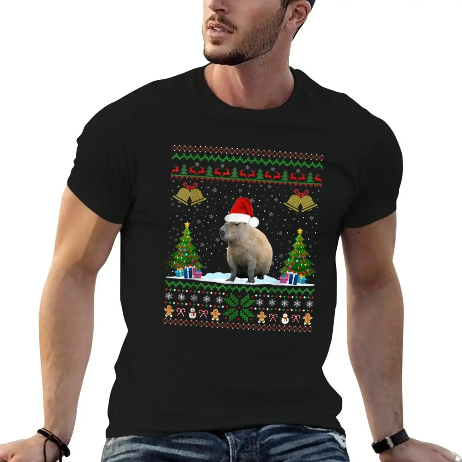 Capybara Christmas Xmas Lighting Santa Hat T-Shirt summer clothes quick drying tops designer shirts mens champion t shirts