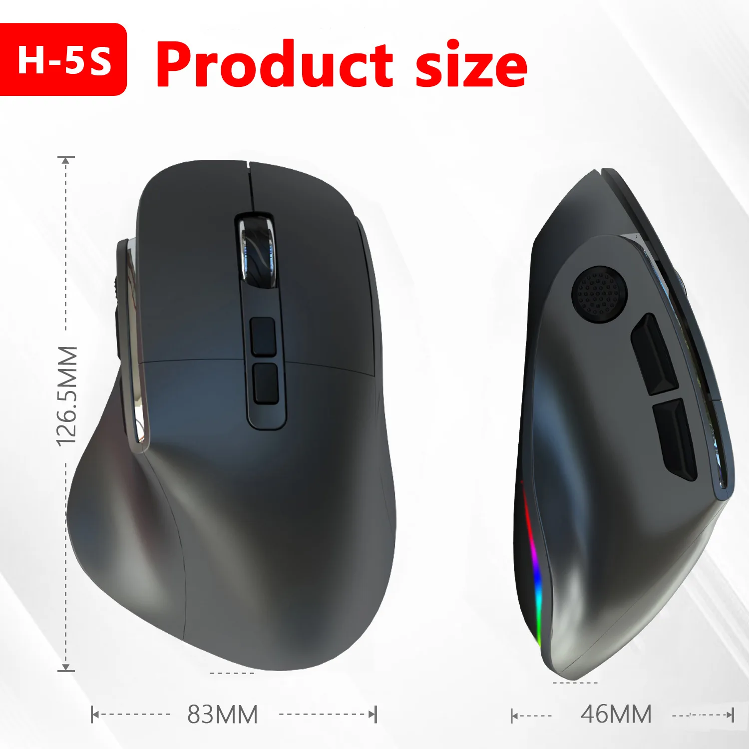 Mouse Bluetooth de Modo Duplo Sem Fio, Ratos Ergonômicos Recarregáveis RGB Gaming, 2.4G, 2400 DPI, Escritório, Tablets, Laptop, iPad, PC