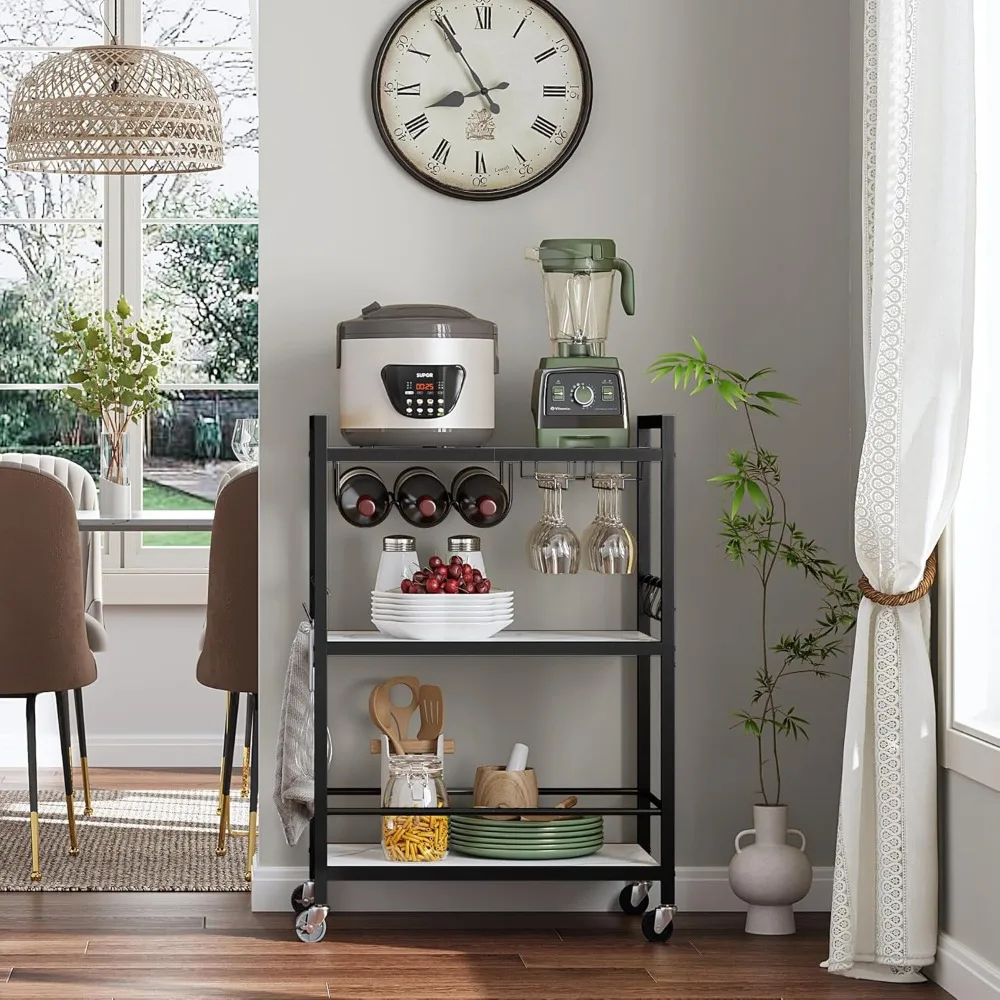 عربة بار المنزل - عربة تقديم متنقلة مع رف نبيذ وحامل زجاجي للمطبخ ومنطقة الطعام