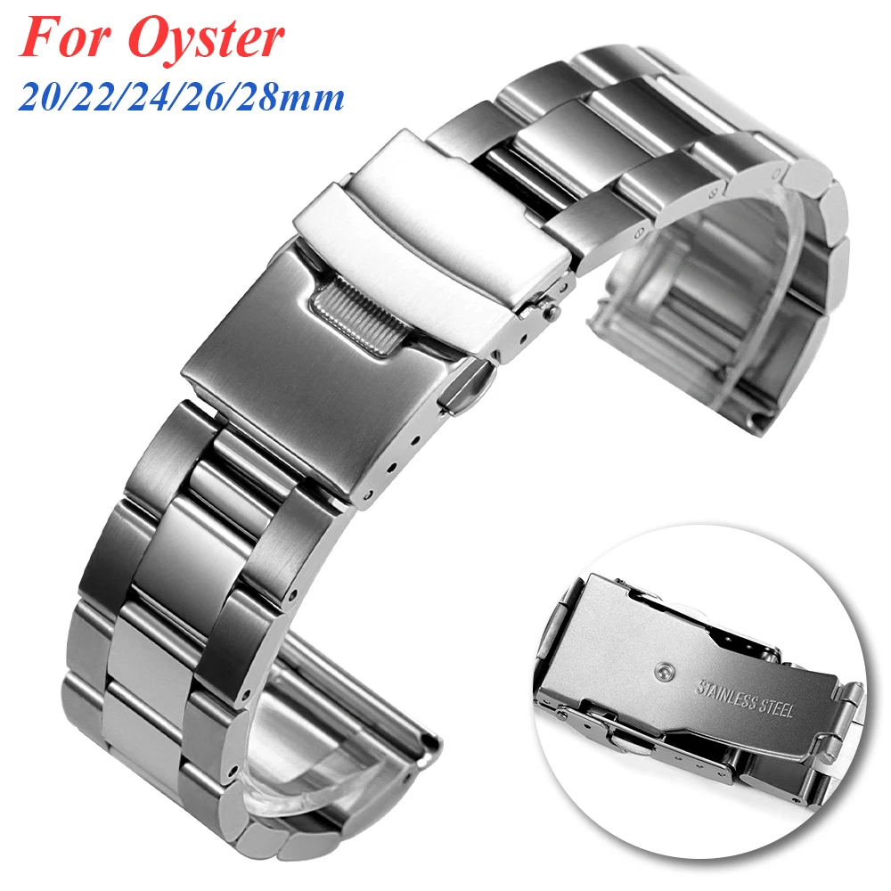 Correa de reloj de acero inoxidable de 20mm, 22mm, 24mm, 26mm y 28mm para buceo de ostras, correa de reloj de pulsera de Metal, correa de reloj de extremo plano Universal