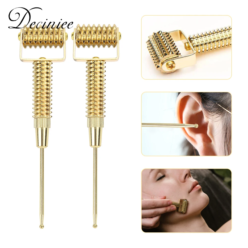 Beauty Derma Roller Professional cho mọc râu tóc Golden Metal Microneedles Massage Roller Tai Huyệt huyệt Châm cứu Điểm thăm dò Kim xoa bóp khuôn