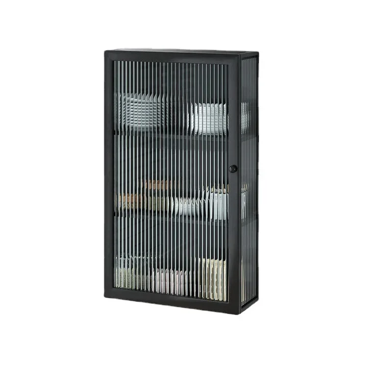 

Simple wall cabinet, bathroom light luxury simple Nordic metal glass door wall cabinet, storage rack