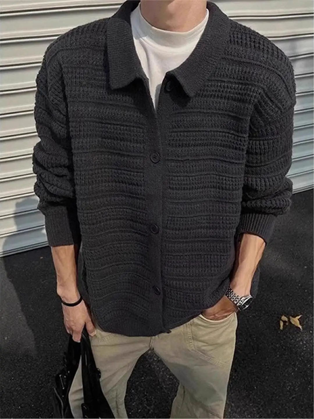

Ele Knitted Cardigan Men's Loose Casual Vintage Sle Lapel Sweater Comfortable Midweight Long Sve Warmth Youth Faion