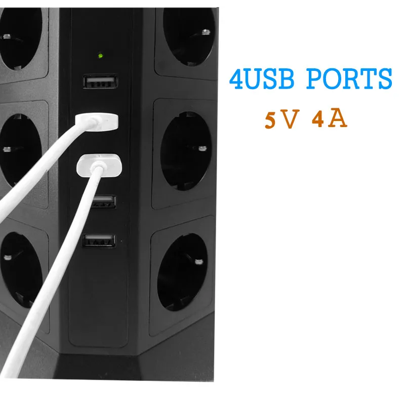 USB Power Strip Verticale Type EU Plug Socket 8/12 Way Outlets met 4 Poorten USB Power Swtich Overspanningsbeveiliging 1.8 m Verlengsnoer verlengsnoer stekkerdoos eu