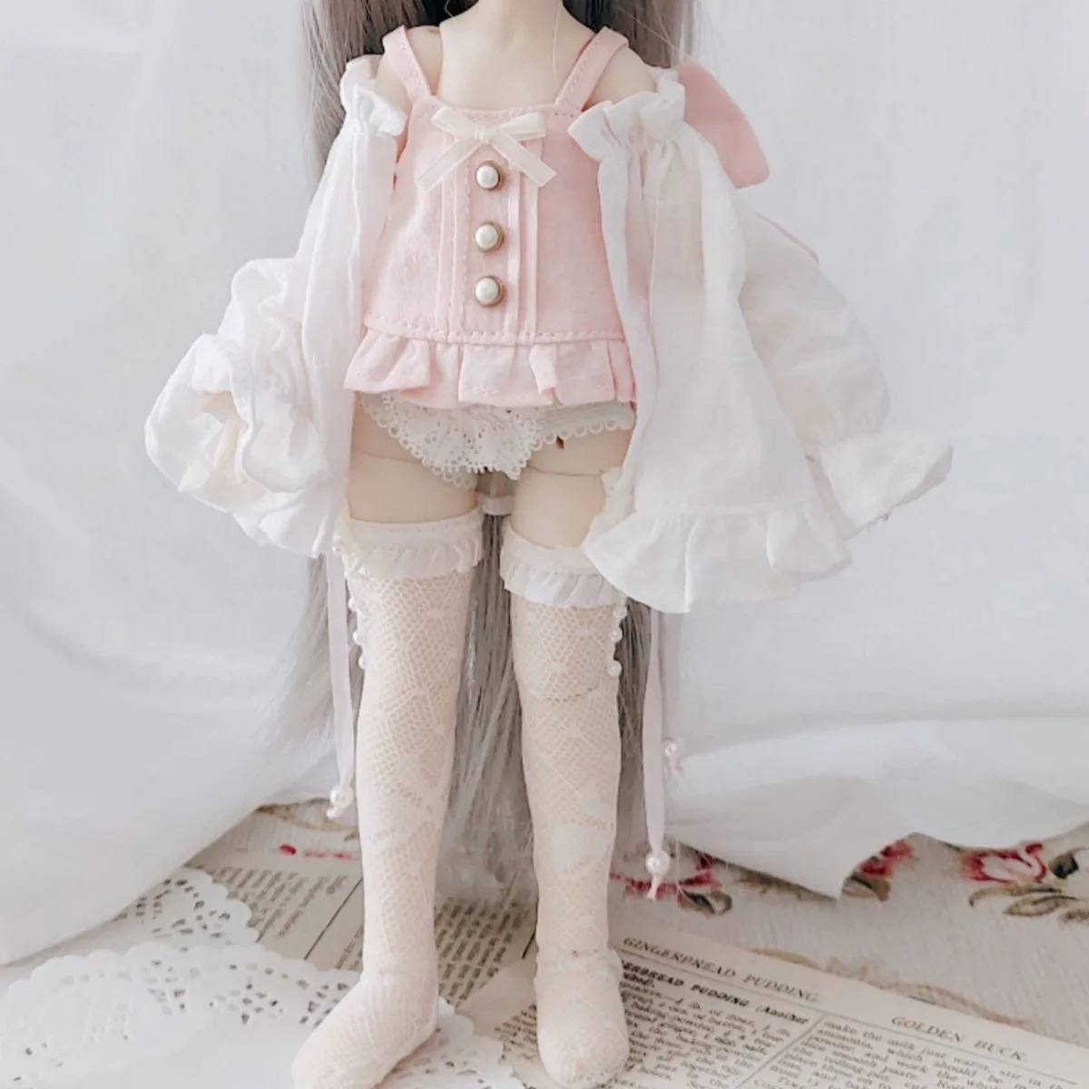 

Fashion BJD Doll Clothes, 1/6 1/4 1/3 Homemade Pink Tops Coat Sock Set, Bear Girl Body Garment