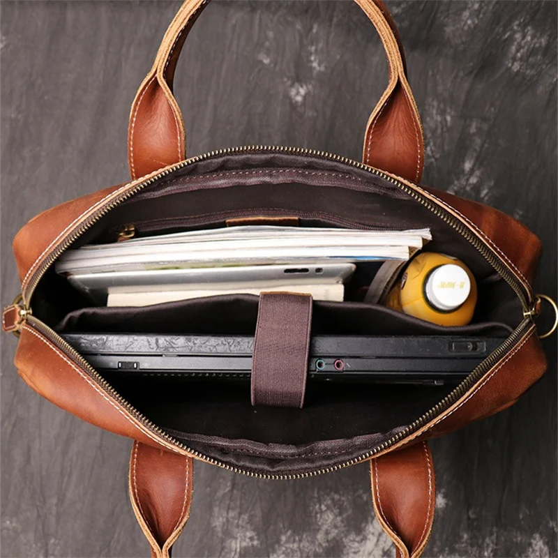 Nesitu Highend 빈티지 A4 브라운 커피 정품 가죽 이그 제 큐 티브 14 ''노트북 남성 서류 가방 메신저 가방 포트폴리오 핸드백 M3359