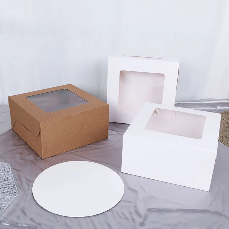 

10pcs Transparent Window Gift Boxes For Wedding Birthday Christmas Party Pizza Baking Cake Packaging Box Kraft Paper Box