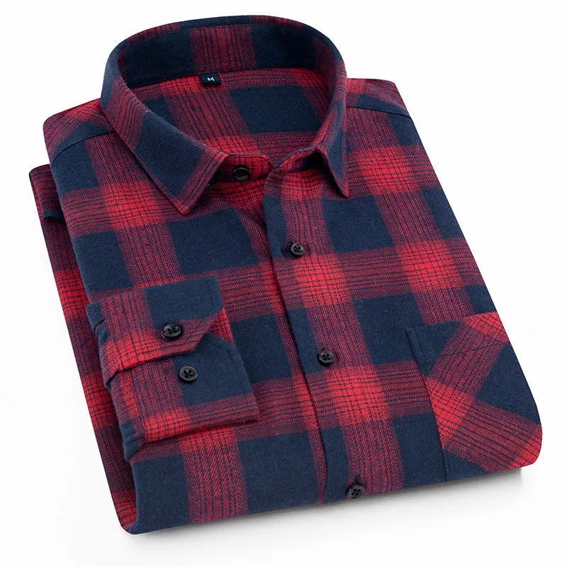 Geruite Overhemd 2024 Nieuwe Herfst Winter Flanellen Rood Geruit Overhemd Mannen Shirts Lange Mouwen Chemise Homme Katoen Mannen Geruit Overhemden