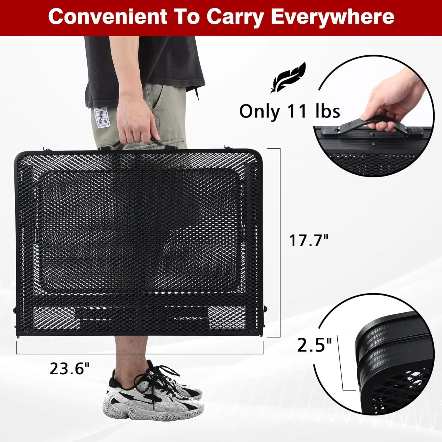 折りたたみグリルテーブル、3x2フィートのポータブルキャンプテーブル、2つのウィングパネル付き、高さ調節可能なメタルテーブル、メッシュデスクトップとメッシュ付き