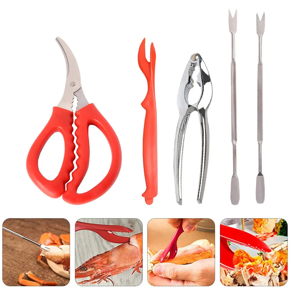 1Set Crab Tool Set Premium Materials Seafood Scissors Forks Nut Crackers Stainless Steel Forks Easy Use for Home Restaurant