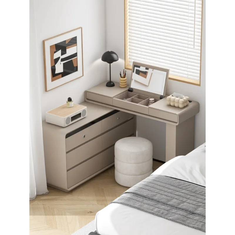 Home Minimalist solid wood clamshell dressing table, bedside bucket cabinet, dressing integrated small apartment retractable cab
