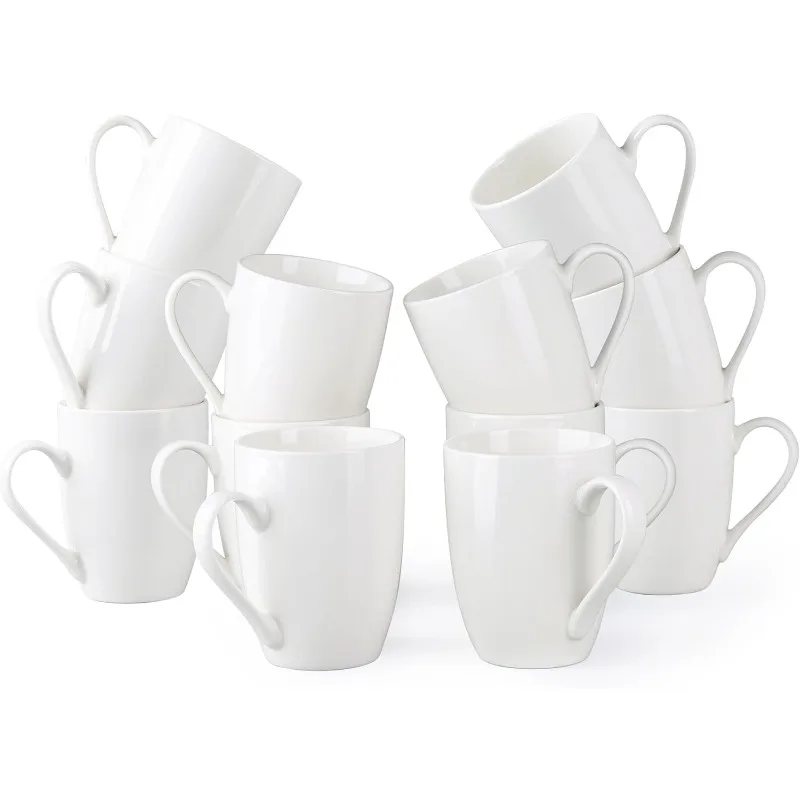 12 OZ Off White Coffee Mugs, Ceramic Coffee Mugs Set with Large Handle for Man,Woman,Dad,Mom, Light Weight Coffee Mugs