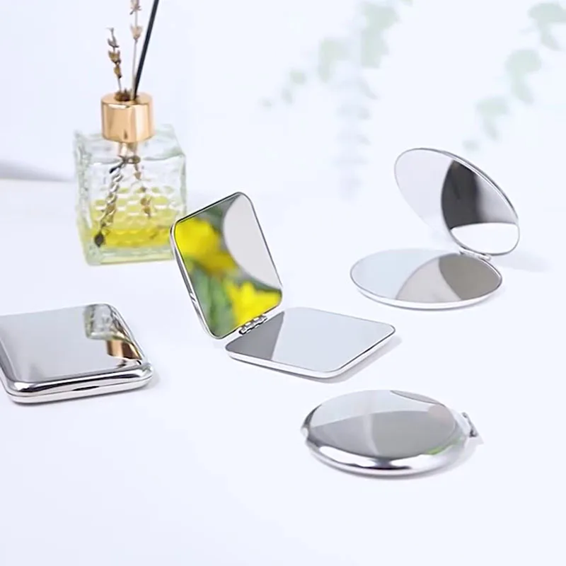 2Pcs Foldable Double Sided Makeup Mirror Stainless Steel Portable Pocket Cosmetic Mirror for Travel Desktop Stand Anti Fall