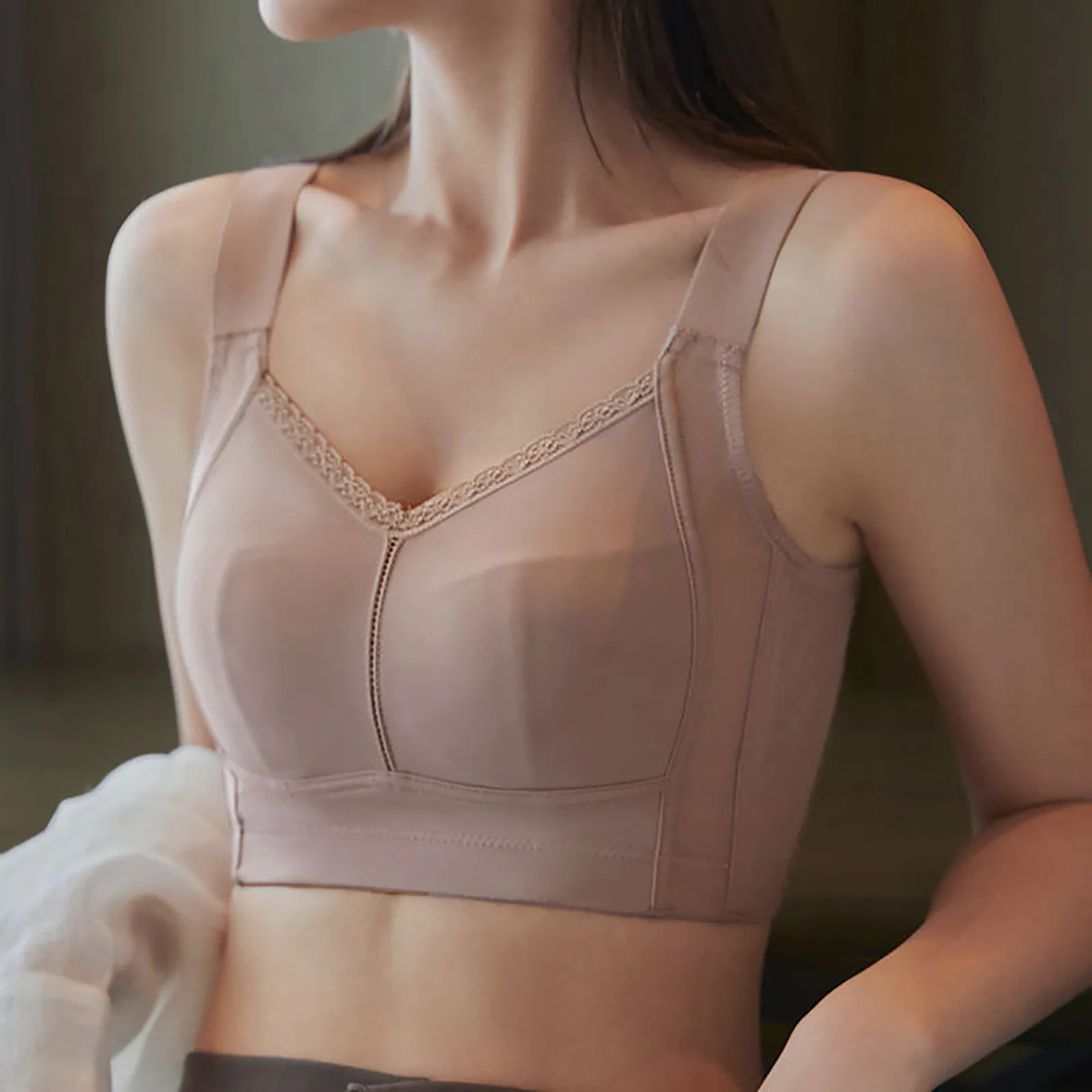 Women's Non-marking large breasts show small underwear full cup thin section adjustable top support anti-sagging large size bra