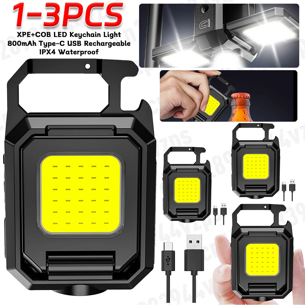 1-3Pc XPE luz de trabajo de bolsillo Mini llavero luz 1000LM COB LED USB linterna recargable IPX4 impermeable Mini linterna lámpara