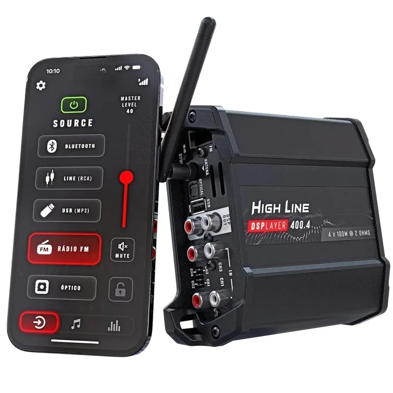 POPULAR DSPlayer 400x4 - All in One, Amplifier with DSP, BT, APP, FM Radio, Inputs RCA/High/Infra-red, Processed output