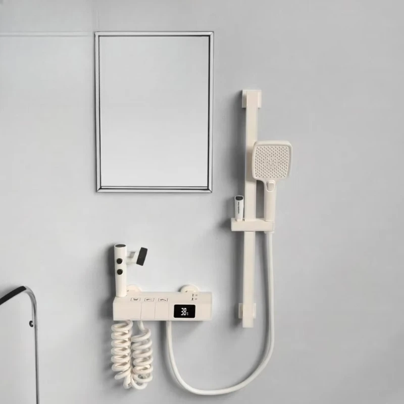 Smart digital display matte white shower mixer kit with bidet sprayer, suitable for modular home compact bathrooms