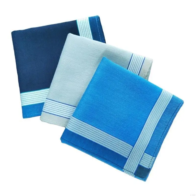 F3MF Hankie portátil lenço masculino Padrão listrado bolso lavável macio