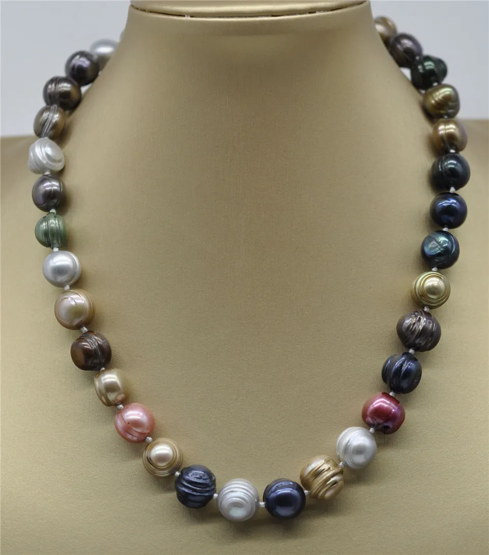 HABITOO 12-13mm South Sea Natural Baroque Multicolor Pearl Necklace 18