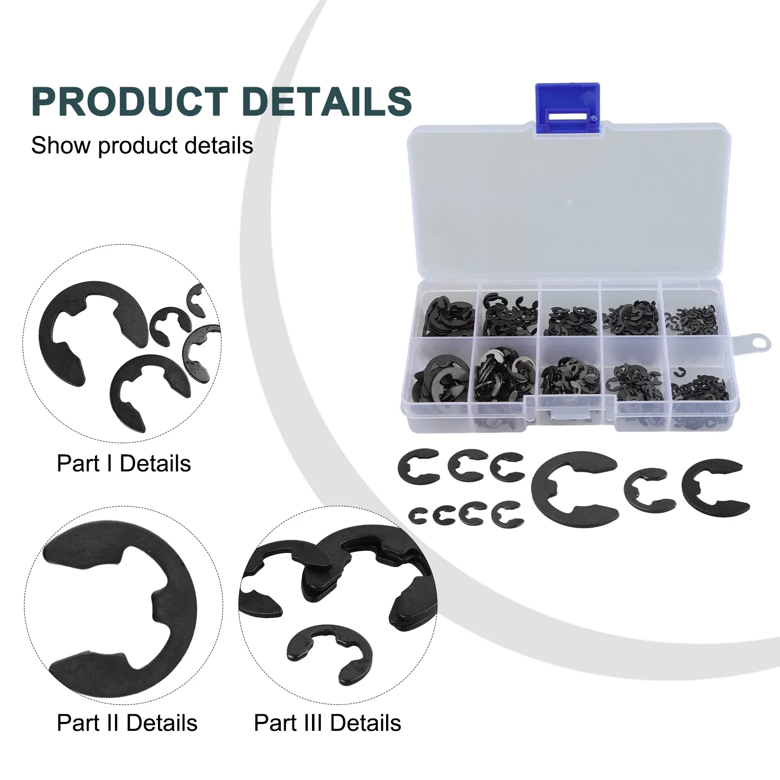 580Pcs External Retaining Circlips C-clip Washers Retaining Ring Internal Circlip Carbon Steel M6-M20 Circlip Set