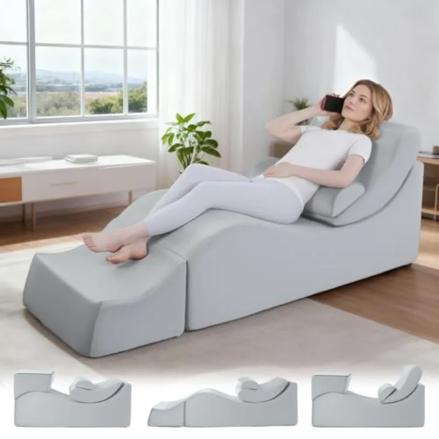 

Yoga Chaise Lounge Indoor for Adults Ergonomic Reading Chair Multifunctional Foam Recliner for Living Room Adjustable Footrests