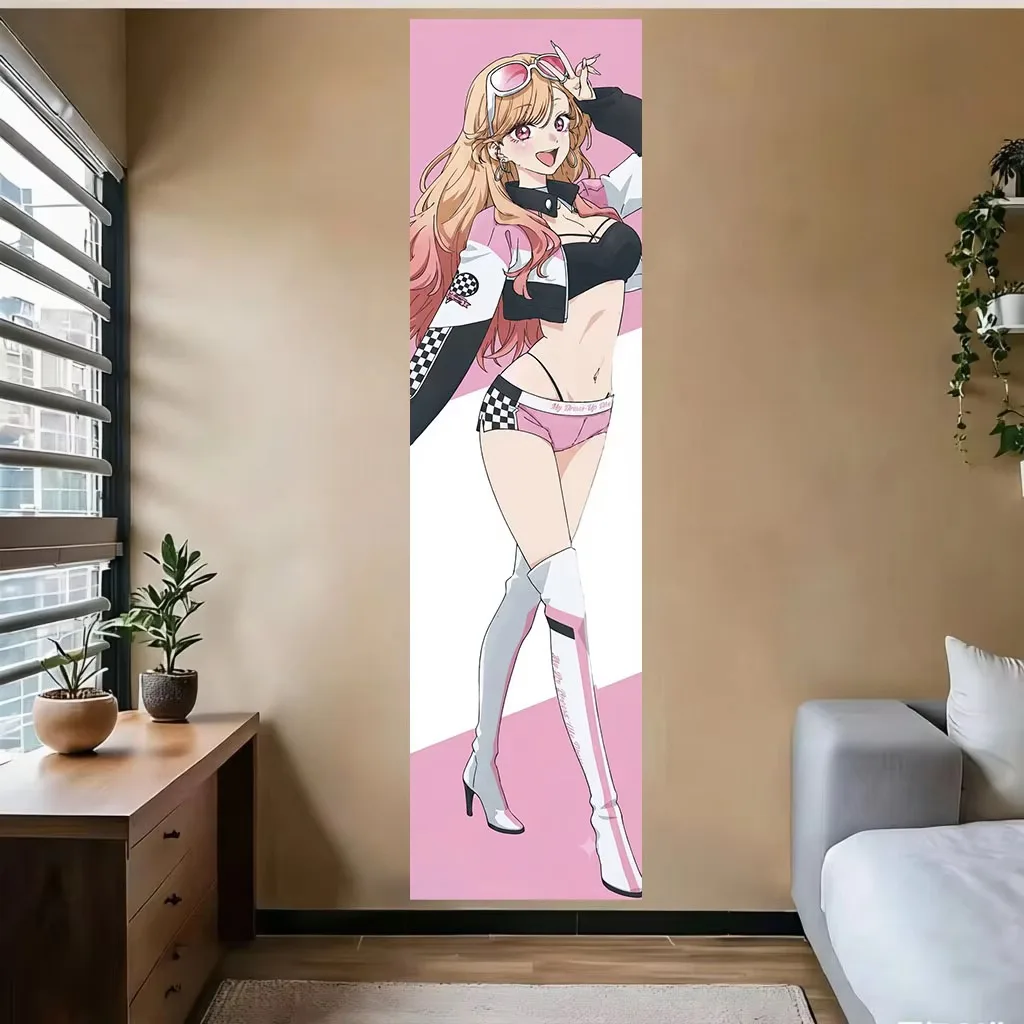 M-Marin K-Kitagawa Pink Checkerboard Tapestry, Vertical Kawaii Anime Wall Hanging Long Decor for Bedroom Dorm Living Room Gift