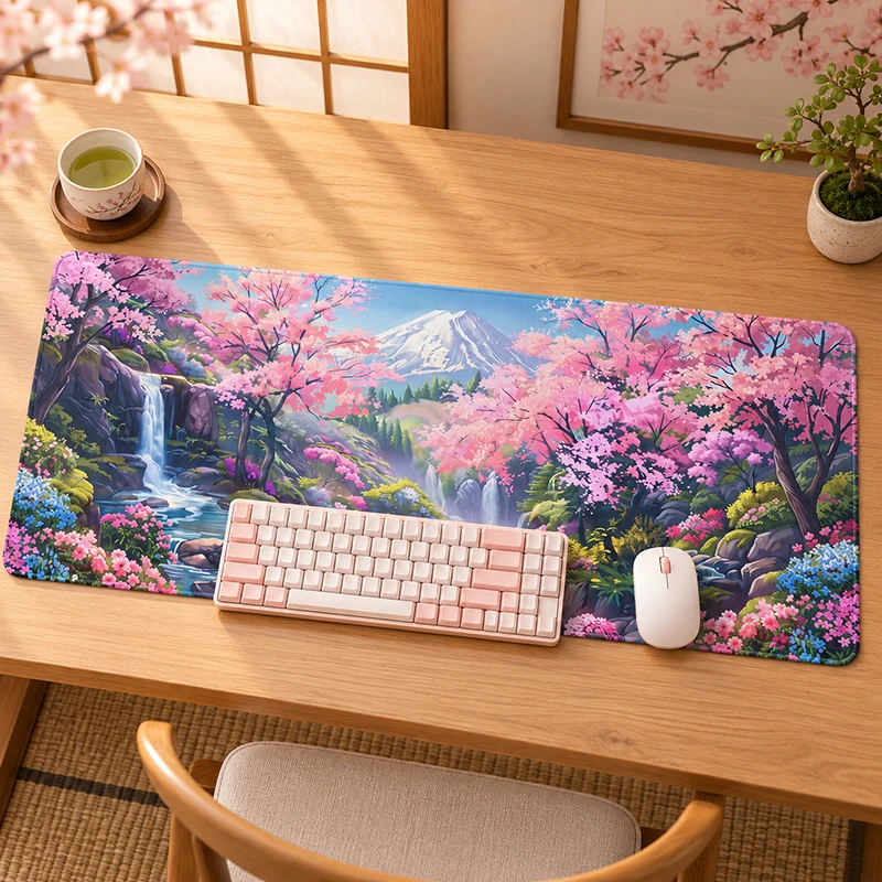 Mouse Pad Sakura Valley Waterfall Gaming printon demand Home HD New Mousepad XXL keyboard pad Natural Rubber Carpet Non-Slip