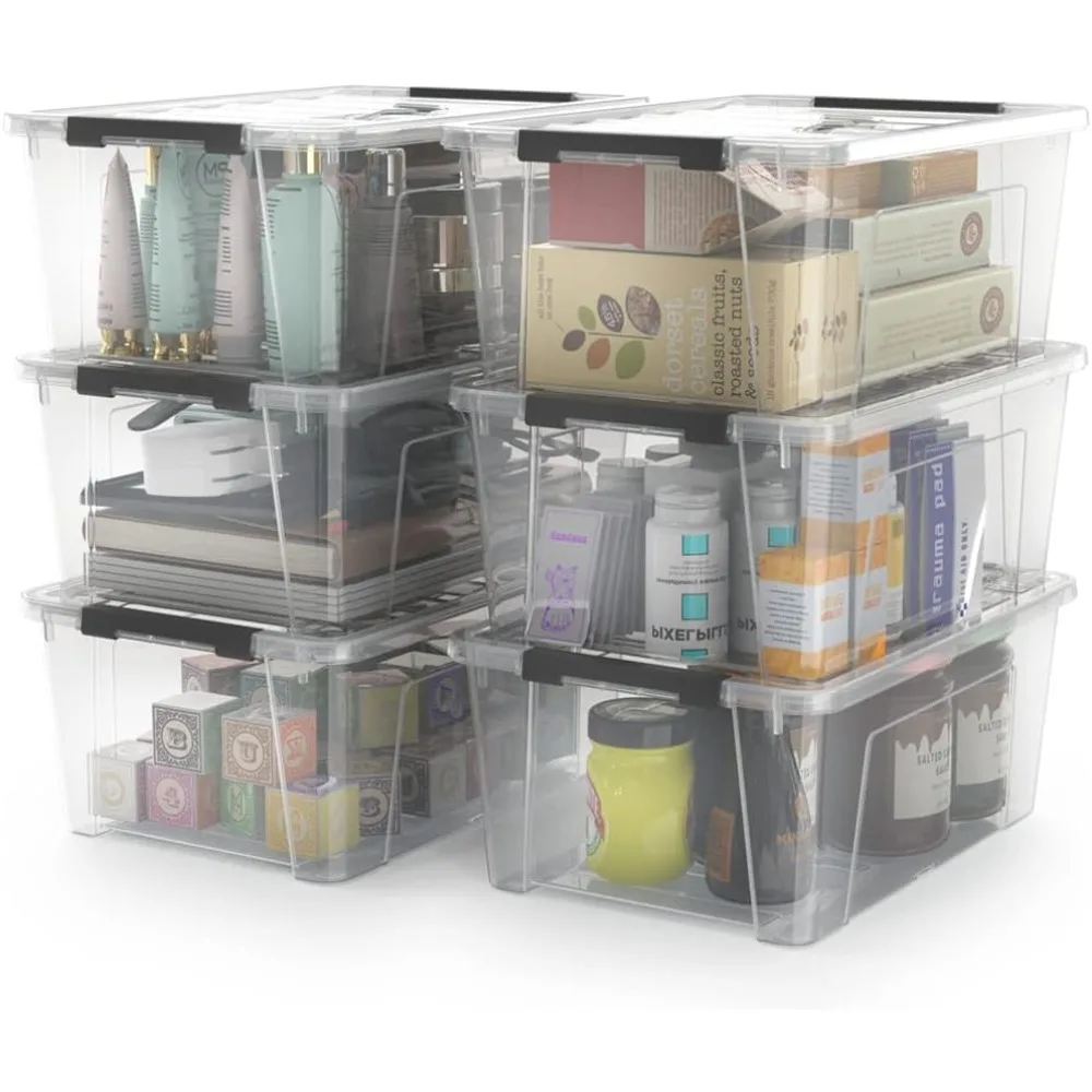 

Clear Storage Latch Bins, 6-Pack Storage Organizer Box with Handle and Lids, 5-Litre The color is clear Material: Plastic