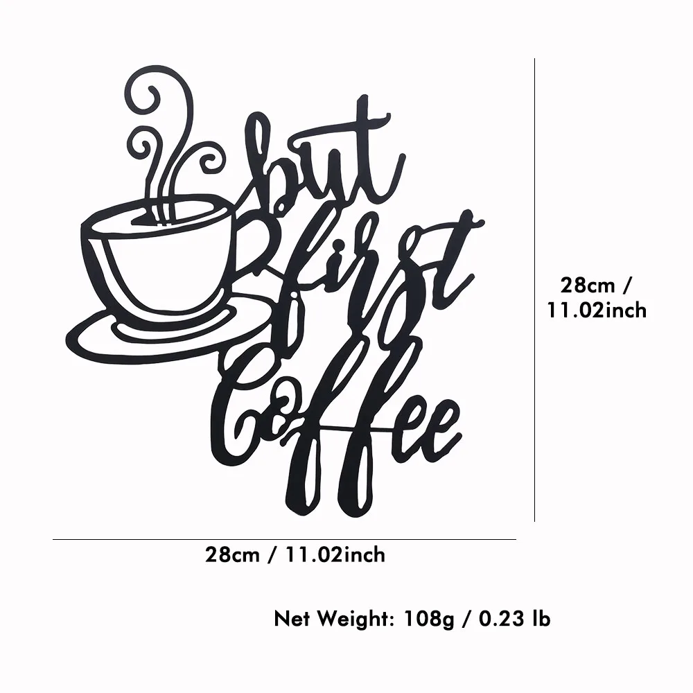 BUT FIRST COFFEE Metal Wall Hanging Signs Shopping Stores Kitchen Decorations Cafe Black Word Plaque Home Decor