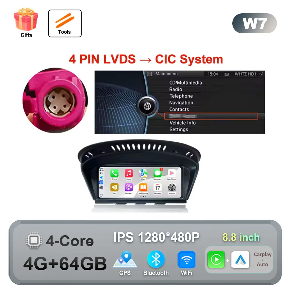 Draadloze CarPlay Android 16 Auto Multimedia Radio Voor BMW 5 3-serie E60 E61 E62 E63 E90 E91 E92 E93 CCC CIC GPS WIFI Bedraad Auto - afbeelding 1