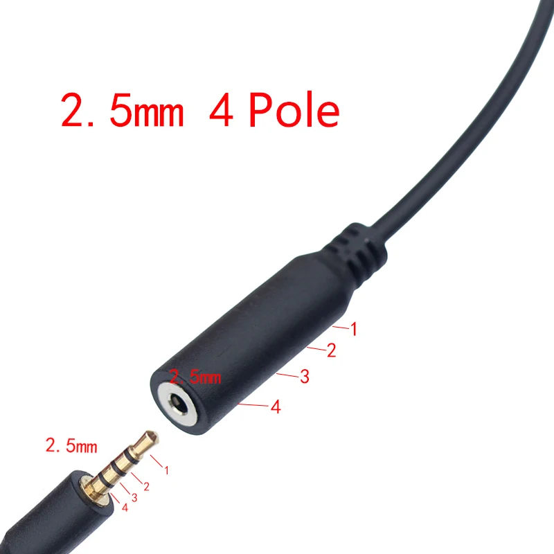 4 Pole 2.5mm Jack Male to Female  Right Angled Extension Audio Adaptor Cable 0.2m 1m 2m 3m