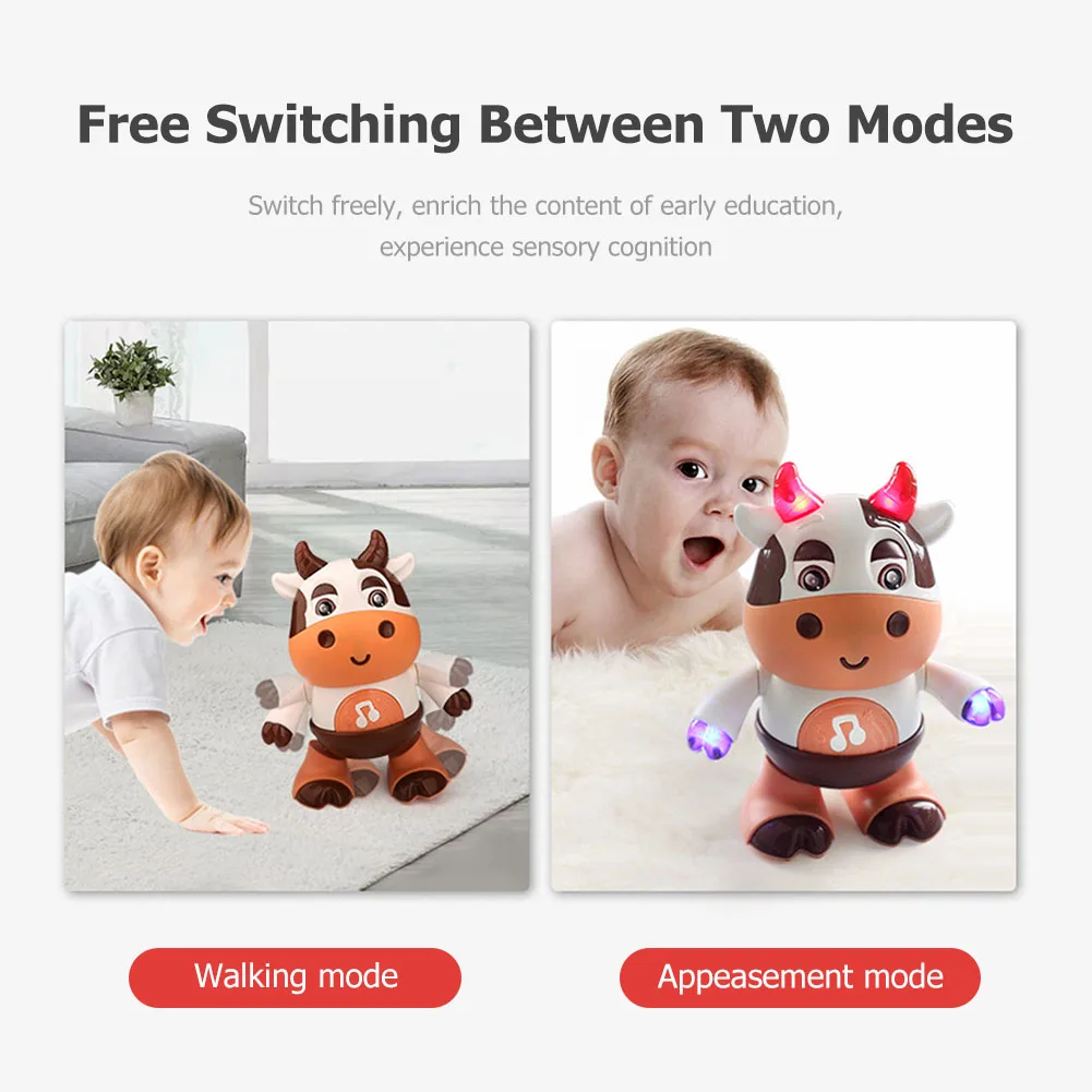 Juguete Educativo Eléctrico de Plástico con Música y Luz, Muñeco de Vaca Brillante, Juguete Interactivo Suave para Niños, Regalo de Cumpleaños