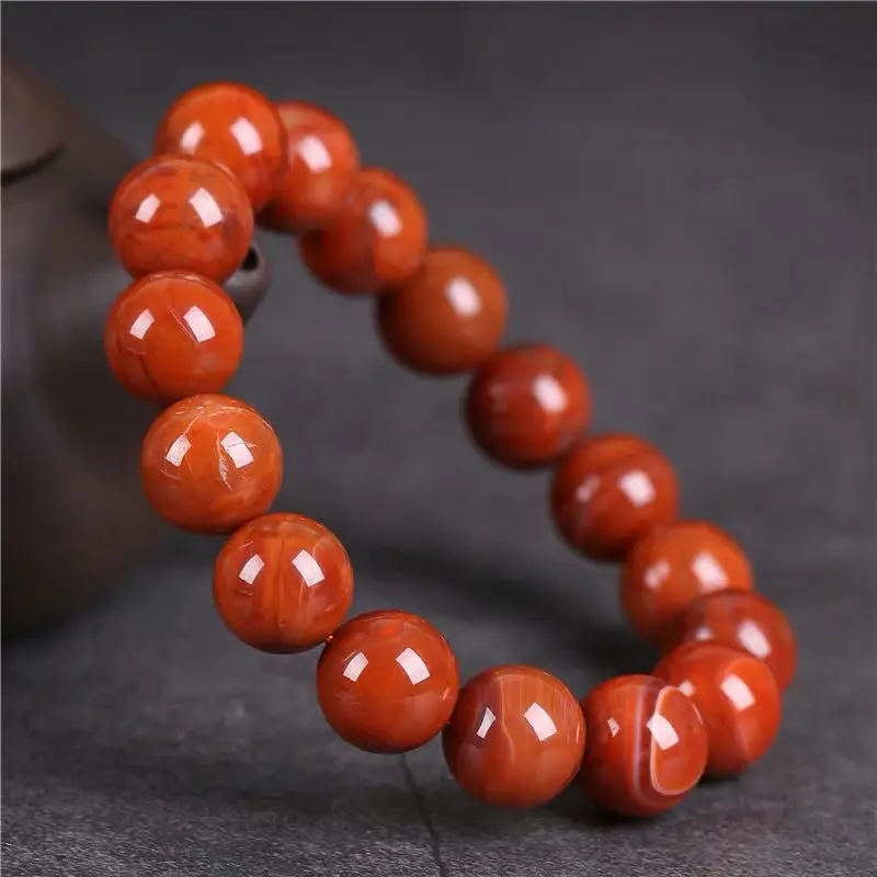 

Natural Southern Red Agate Jade Bracelet Women Men Genuine Certified Jades Stone Round Beads Elastic Beaded Bracelets Bangle