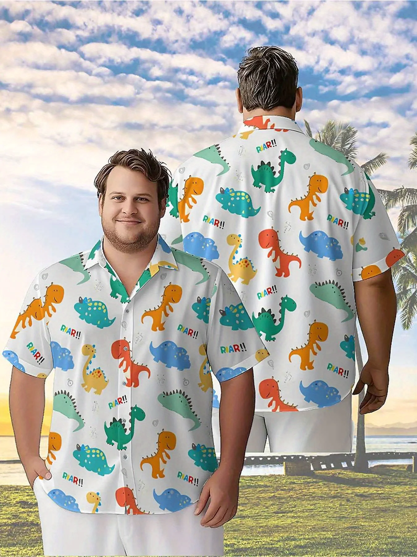 

Men's Plus Size Hawaiian ShirtsDinosaur Park Funpattern, Button Up Shirts, Unisex Casual Clothing, Summer Tops