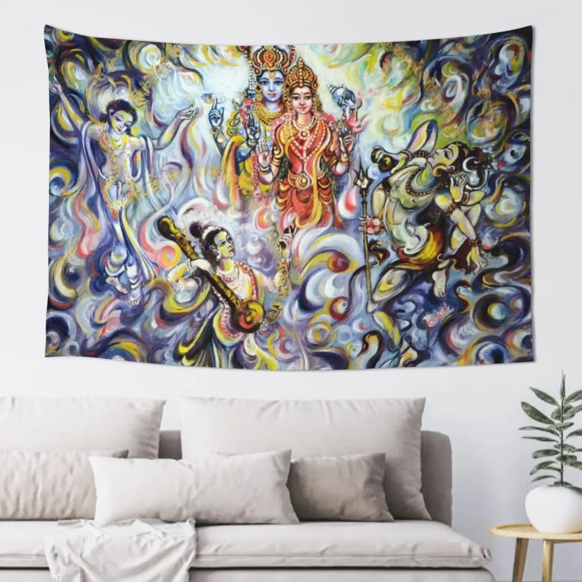 Dancing and Chanting for Vishnu Lakshmi Tapestry Decor For Room Wall Hanging Decor Decoration Room Tapestry