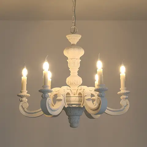 Antique White Wood Chandeliers Mid Century Chandelier Vintage French Hanging Chandeliers Classic 5/6/8 Lights Dining Living Room