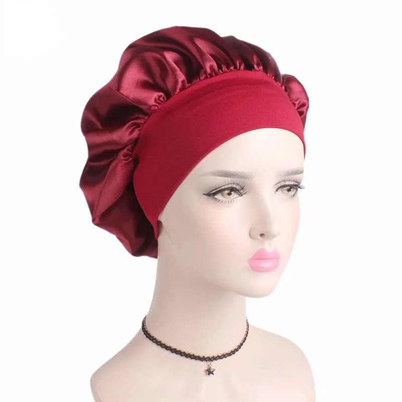 

Extra Large Satin Silky Bonnet Sleep Cap with Premium Elastic Band For Women Solid Color Head Wrap Brimmed Nightcap Night Hat 1X