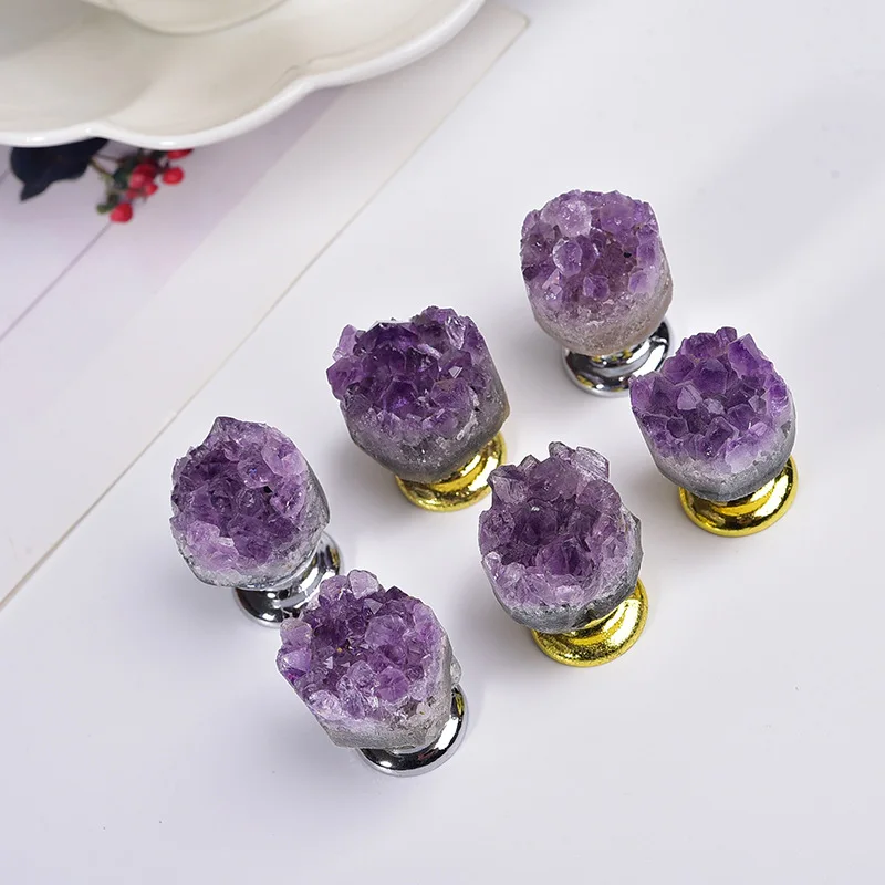 Natural amethyst pull handle for wardrobe door drawer handles single hole cabinet cabinet door amethyst handle