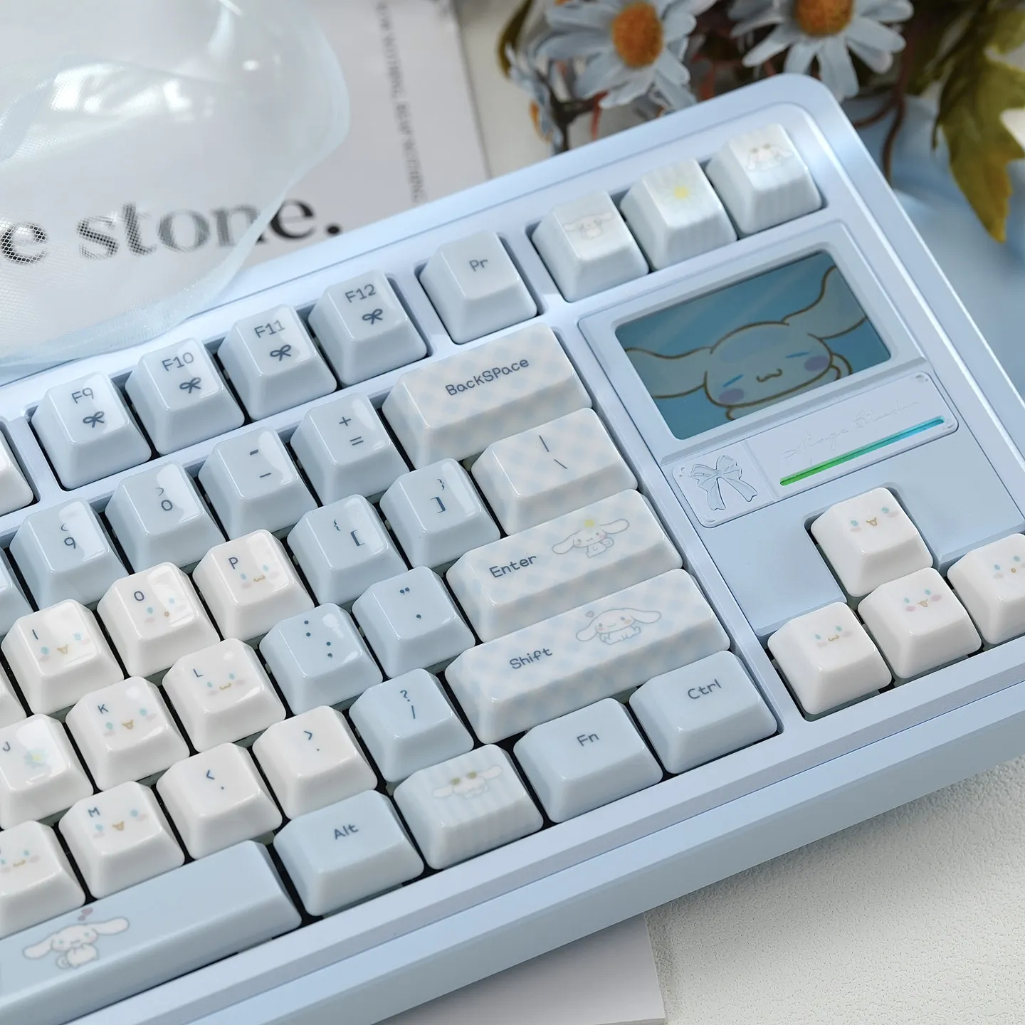 Kawaii Cute Sanrio Cinnamoroll Themed Ceramic Keycap Set Heat-sublimated Cherry Profile MX Switch Mechanical Keyboard Keycap Kit
