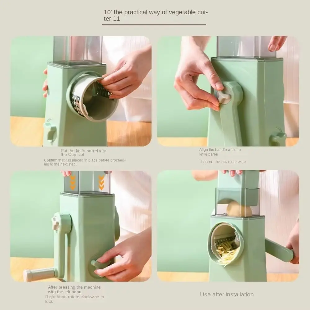 

3 in 1 Hand-Crank Vegetable Slicer Vegetable Shredder Labor-saving Rotary Cheese Grater Plastic Manual Nut Grinder Smoothies